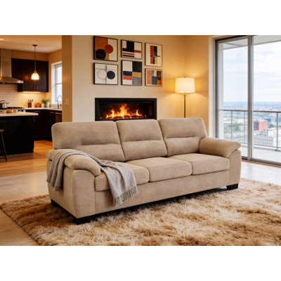 Three-Seat Sofa with Arms, Wood Frame