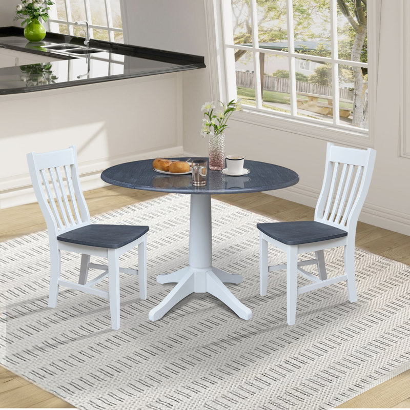 Sturges 3 Piece Drop Leaf Solid Wood Dining Set, White/Heather Gray