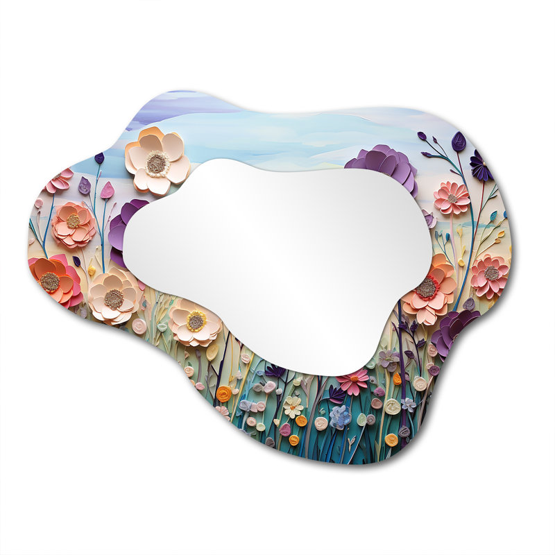Meadow Melody II - Meadow Asymmetrical Unique Wall Mirror, Traditional Cloud Mirror, Printed Metal Art, 27" x 35"