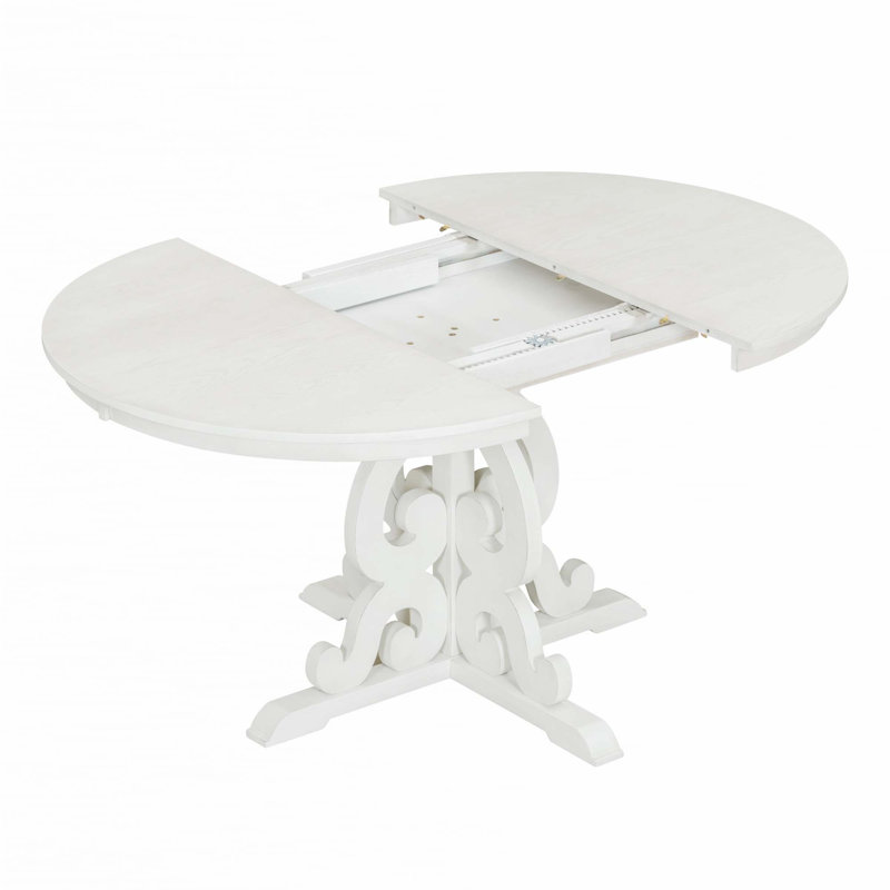 Ensemble de salle à manger rétro 5 pièces, 1 table extensible, Beige / blanc antique, Blanc antique