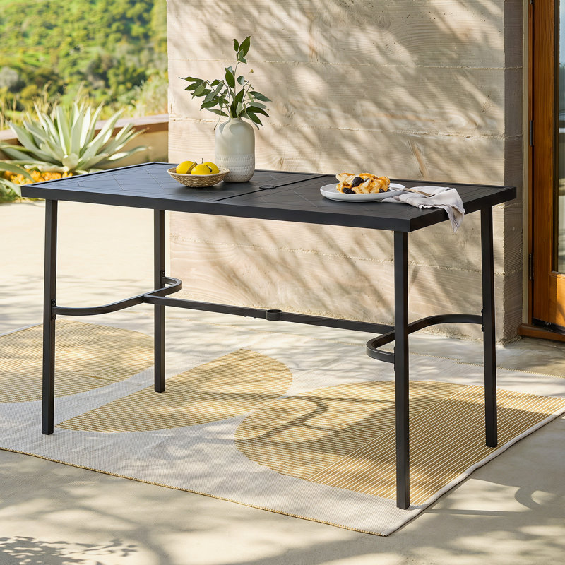 Table de bar d'extérieur en métal avec plateau à motif de losanges
