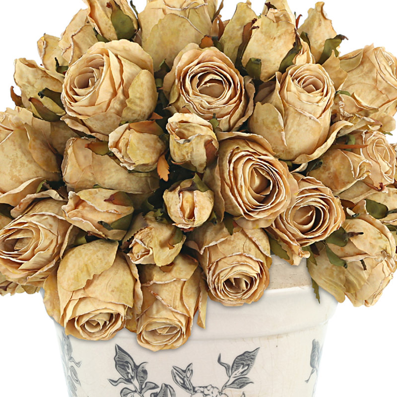 Dried Rose Bundle in Ceramic Pot, Beige