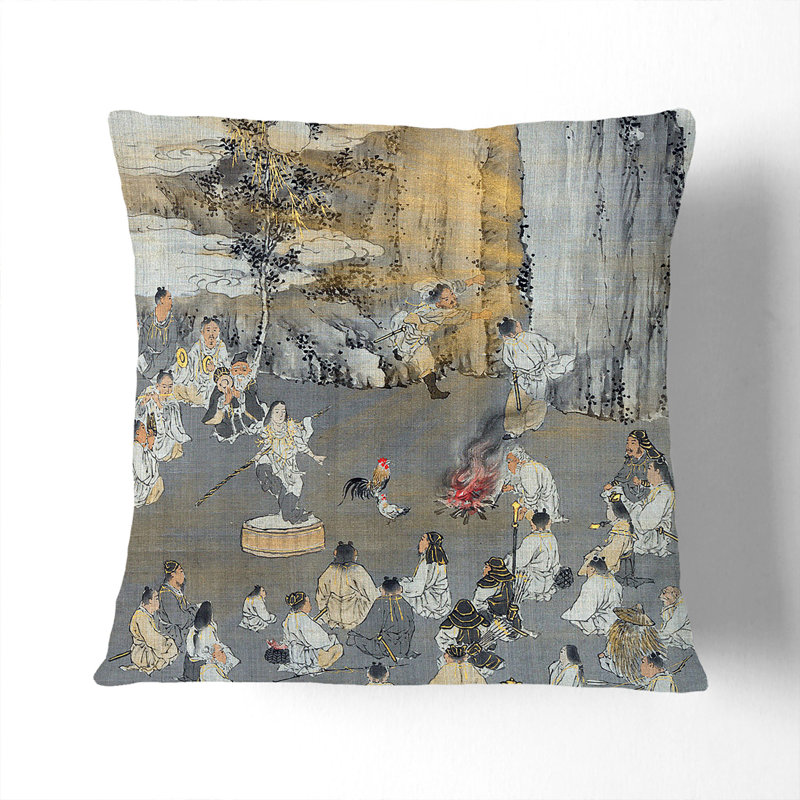 Luring the Sun Goddess from the Cave by Kono Bairei Cushion with Filling, 40cm H x 40cm W x 15cm D