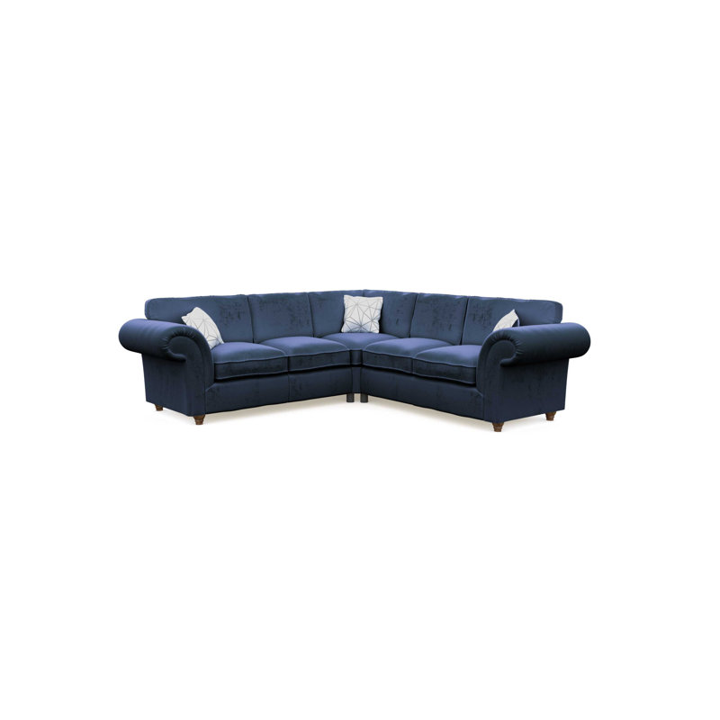 Windsor 5 Seater Velvet Corner Sofa, Royal, Dark Brown Wood