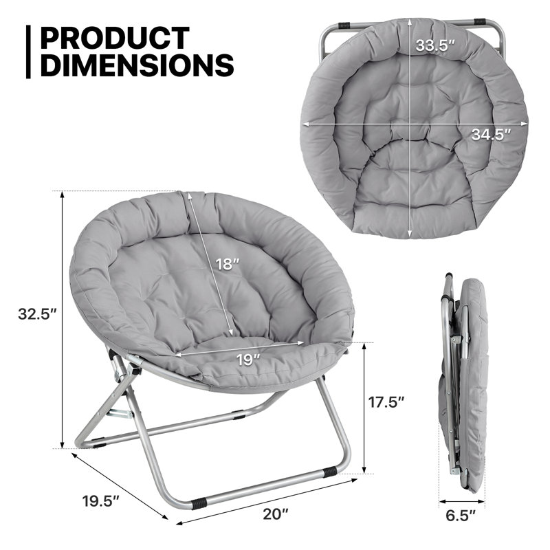 Ensemble de 2 chaises à soucoupes rondes pliantes et méridiennes rembourrées pour la chambre du salon, Gris