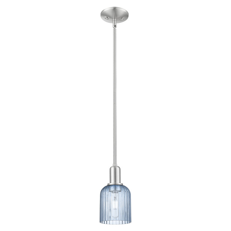 Downtown Urban - Voile de mariée - Mini-luminaire suspendu 1 tige, H 9,63 po x l 5 po x P 5 po, Bleu, Nickel satiné brossé