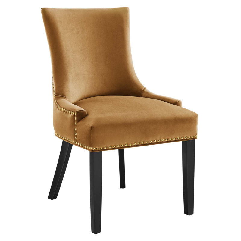 Cognac Hourglass Velvet & Wood Dining Side Chair
