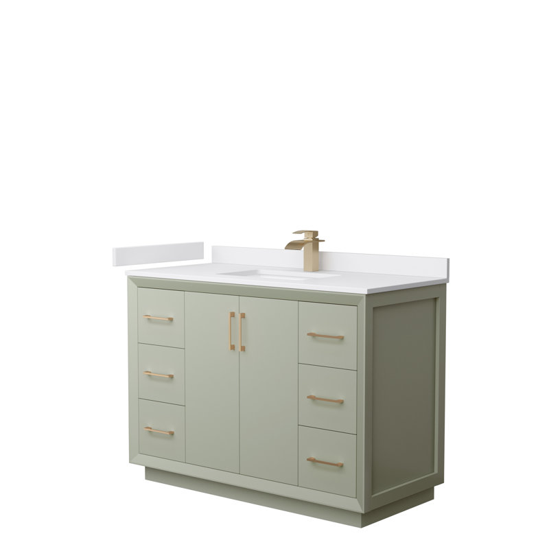 48'' Single Bathroom Vanity with Cultured Marble Top, Satin Bronze, Light Green, Carrara Cultured Marble