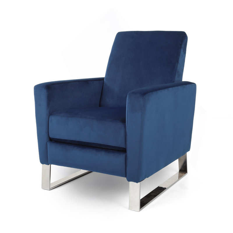 Arvin Push Back High Metal Leg Recliner, Blue