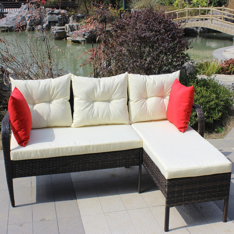 Canapé modulaire d'extérieur en osier avec coussins de siège 2 pièces