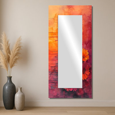 Coucher de soleil sur fond de peinture florale abstraite - art mural miroir traditionnel - imprimé sur métal