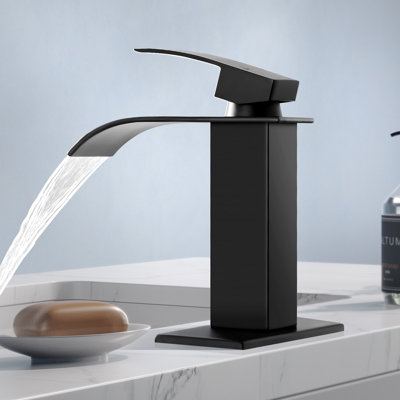 HGN Waterfall Spout Bathroom Sink Faucet Stainless Steel without Pop-Up Drain