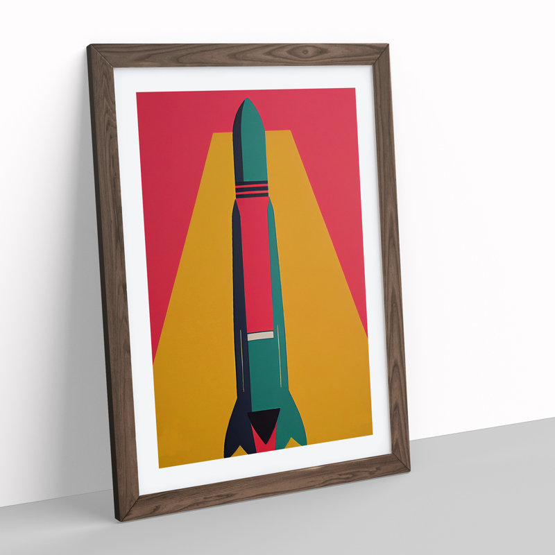 Artistic Spaceship Rocket No.5 - Wall Art, 34cm H x 25cm W, Walnut Framed