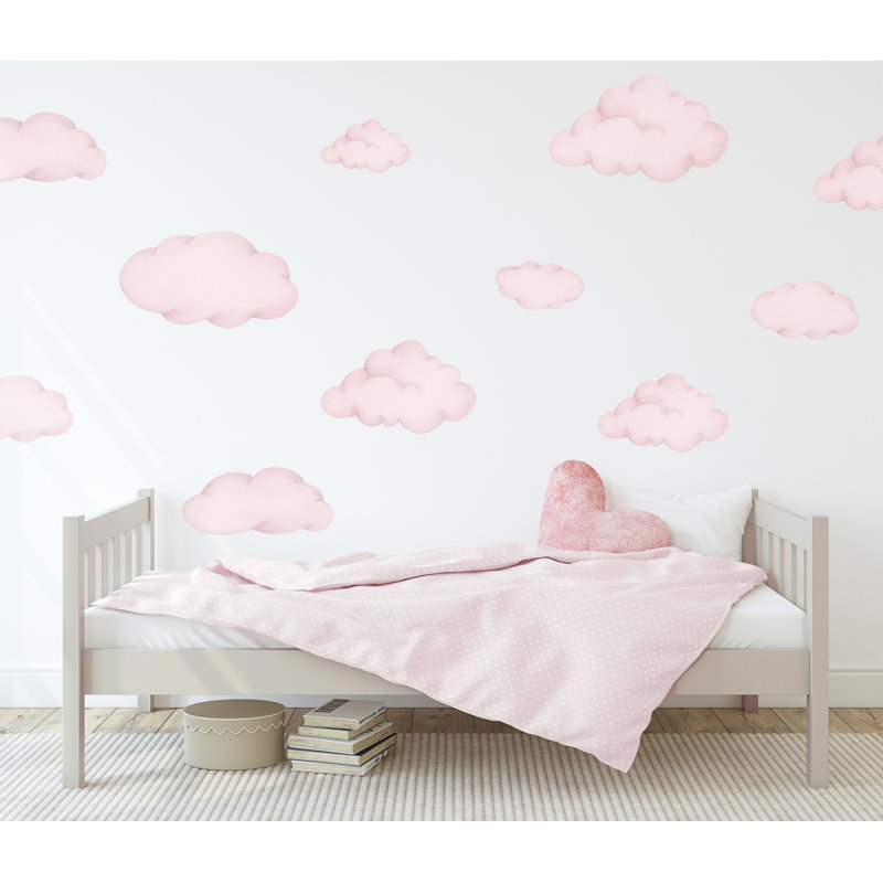 Ensemble de décalcomanie murale nuage, autocollants pastel pour chambre de bébé, Rose