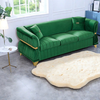 Spacious Modern Sofas, 83.5 Inch Velvet Couch With Gold Metal Trim For Home