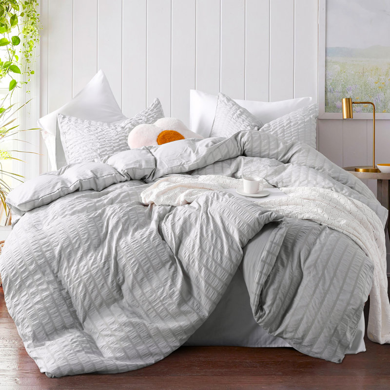 Ensemble de housse de couette en microfibre 3 pièces Tristah, Housse de couette pour très grand lit et 2 très , Gris clair