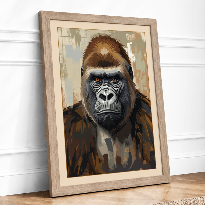 Gorilla's Contemplation Modern - Framed Print, A3 - 42.0 x 29.7 cm, Oak