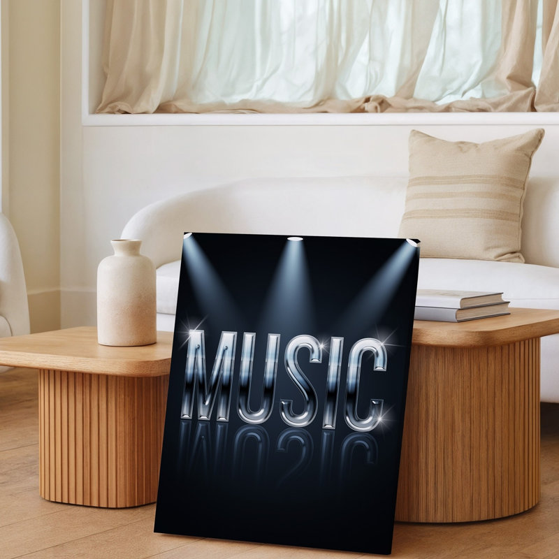 La toile crée un design moderne et élégant mettant en vedette le mot «musique» dans un art mural, H 9 po x l 12 po