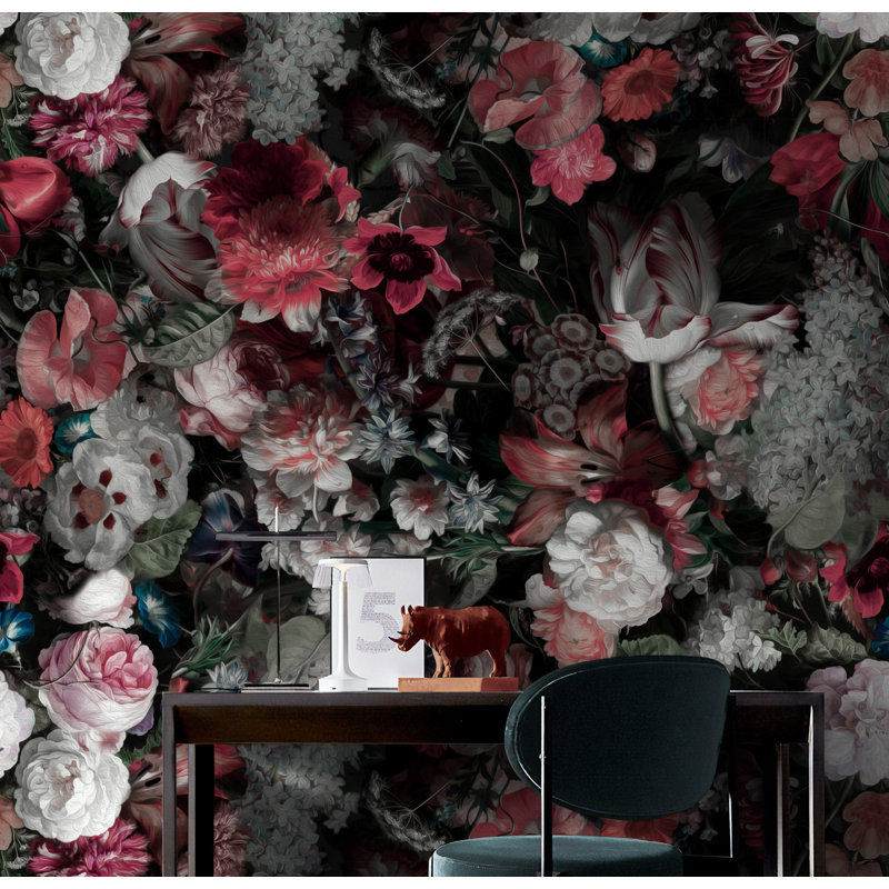 Murale en tissu texturé floral bouquet de fleurs Amelie, L 75 po x l 112 po