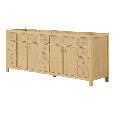 Meuble-lavabo double Rian de 213 cm (84 po) en chêne scandinave, sans comptoir ni lavabo, garniture en nickel brossé