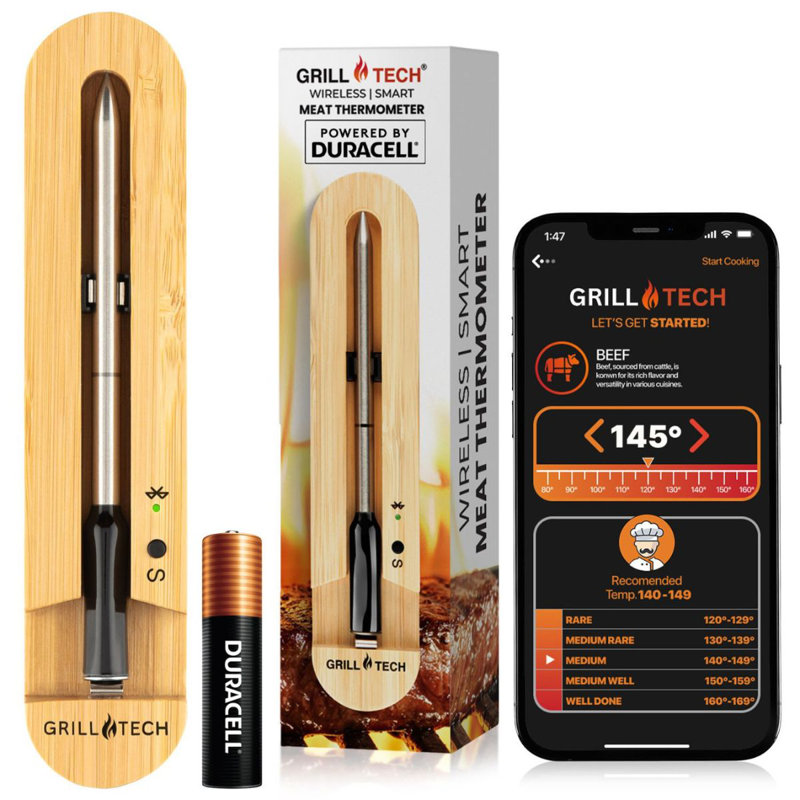 Zulay Kitchen Smart Bluetooth Meat Thermometer Wireless Thermometer By Grill Tech