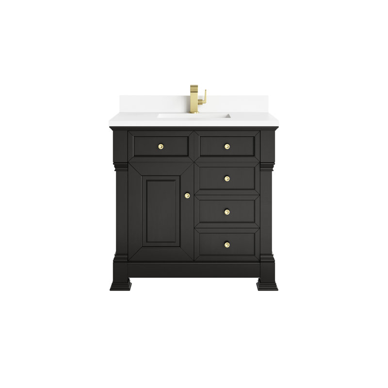 Brookfield 36'' Single Bathroom Vanity with Top, Black Onyx, White Zeus, Single Hole