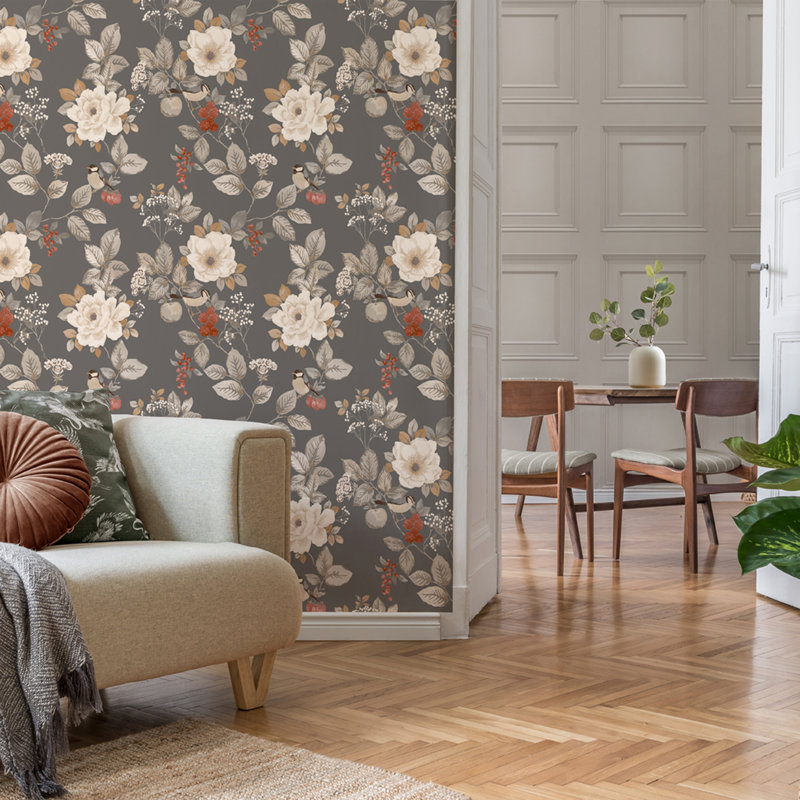 Papier peint floral Bramble, Gris anthracite