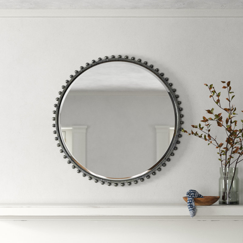 Bedonia 32" Round Metal Wall Mirror, Black