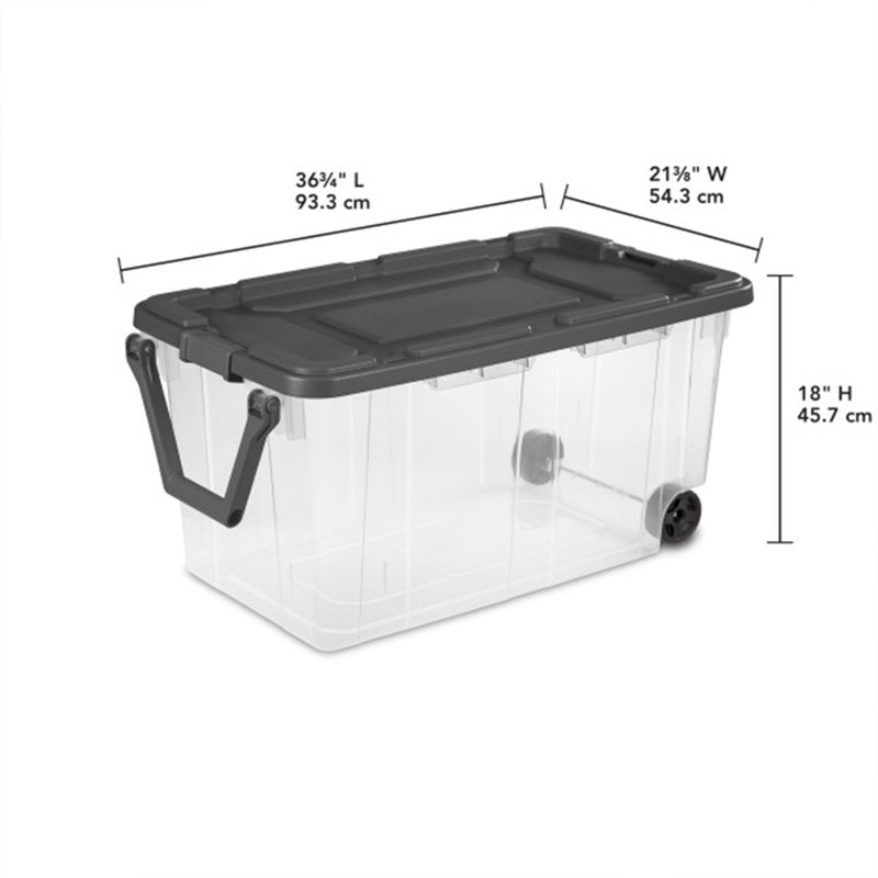 Sterilite Clear Plastic Stacking Storage Containers w/ Lid, 160 Quart, Clear/Gray