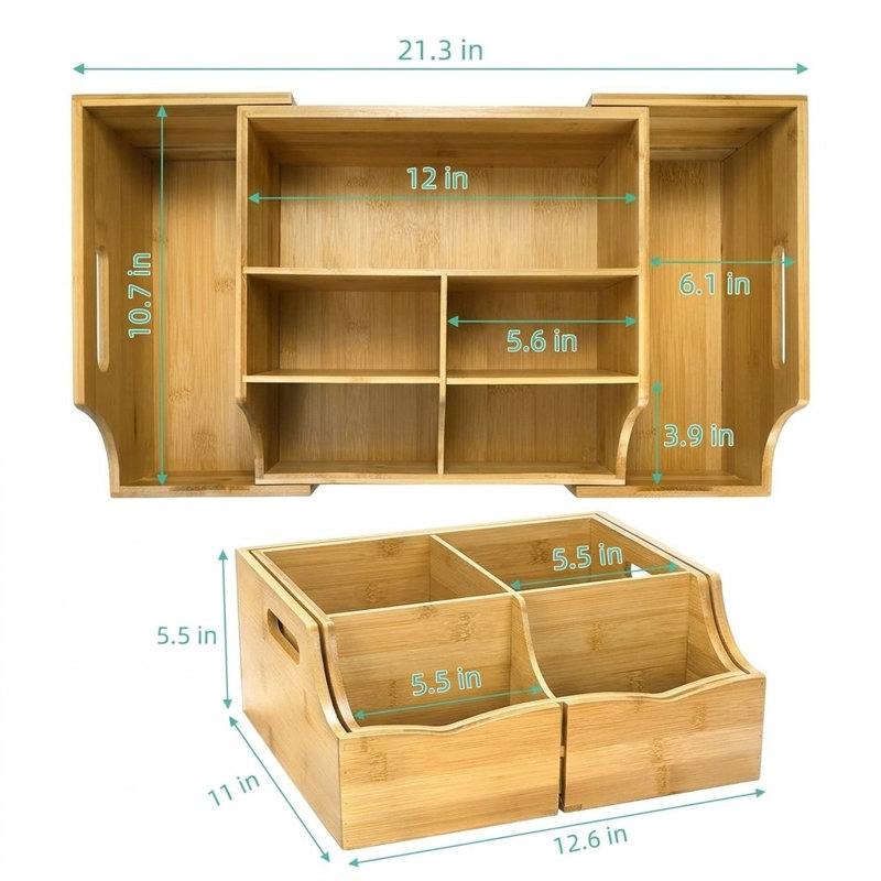 Extendable Bamboo Coffee Station Organizer for Countertop