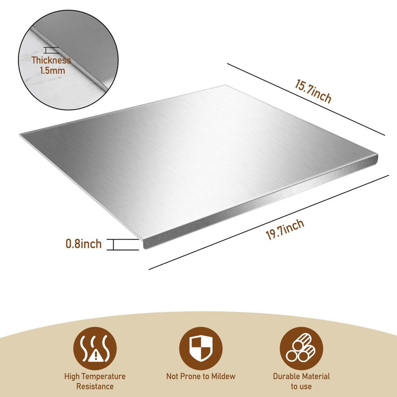 Planche à découper et à pâtisserie en acier inoxydable de 50 x 40 cm avec rebord et grattoir