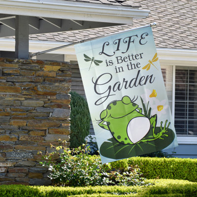 Life is Better in the Garden Green Frog Outdoor House Flag