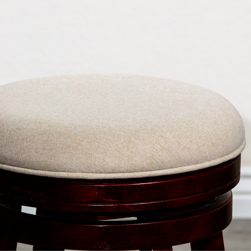 Tabouret de comptoir de 24 po, siège au fini cerisier, revêtement en tissu beige, pivot confortable, tabouret de construction et utilitaire avec lustre - sièges brillants