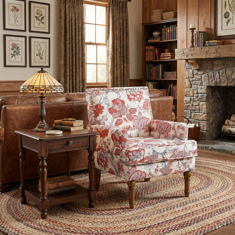 Chaise d'appoint Modern Farmhouse avec pieds en bois massif et garniture cloutée de 27 po de largeur