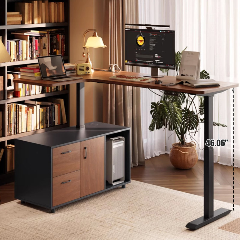 Bureau électrique en bois massif à hauteur réglable en L, H 27,56 po x l 55,12 po x P 43,31 po