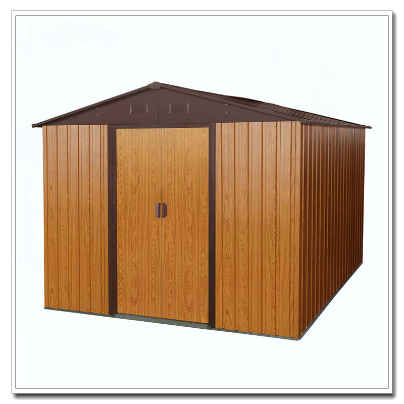 Remise de rangement extérieure en métal 8 pi x 10 pi avec base en métal, café, H 74,8 po x l 114,57 po x P 88,98 po, Café