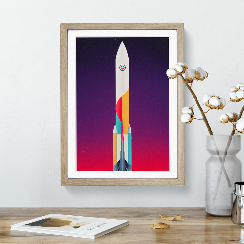 Beautiful Spaceship Rocket - Single Picture Frame Print, 64cm H x 46cm W x 2cm D, Oak Framed