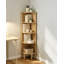 Étagère de coin à cinq niveaux avec rangement intégré, présentoir mural d'angle pour salon, chambre et bureau, finition chêne robuste