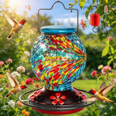 Mangeoires à colibris en verre pour l'extérieur, résistantes aux abeilles et aux fourmis, couleurs vives, cadeau de jardin, décor de jardin/terrasse, cadeau pour la fête des mères/Noël