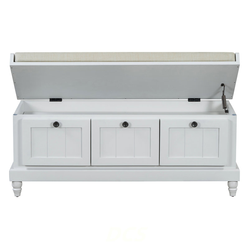 Classic Shoe Bench With Cushion And Three Drawers, Fluted Entryway Bench With Storage For Living Room, Entryway, And Hallways (Light Gray, OLD SKU: N715P207812E ), Shoe Storage