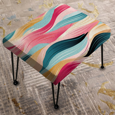Blue And Pink Waves Striped Pattern - Striped Rectangle Ottoman