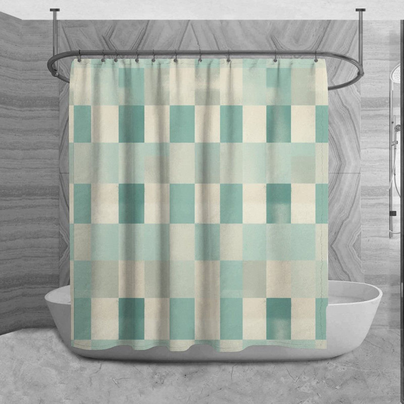 Rideau de douche à carreaux Shaima, H 84 po x l 70 po, Turquoise, Beige