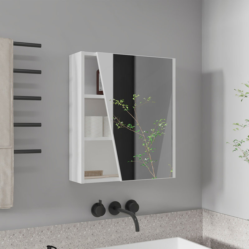 Armoire à pharmacie murale à miroir avec une porte et quatre compartiments ouverts Quintana, blanc