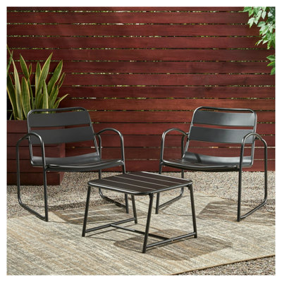 Conrad 2-Piece Matte Black Iron Outdoor Chat Set - Modern Patio Conversation Furniture