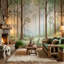 Papier peint forêt, décoration murale amovible de verdure-1344800953-1344800954