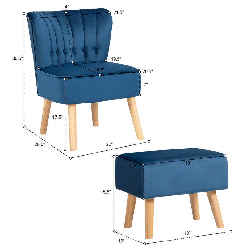 Fauteuil de chambre avec repose-pieds Abarca, bleu