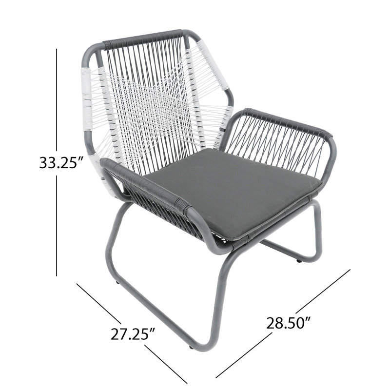 Elegant Woven Lounge Chair With Metal Framework And Water- Cushions Stylish Outdoor Armchair Strong Base Spill- Padding