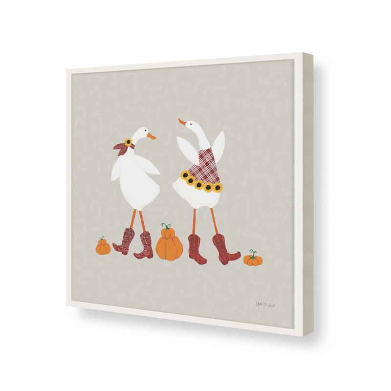 «Ducks in the Pumpkin Patch VII» par Yvette St. Amant, reproduction d'art, H 12 po x l 12 po, Blanc