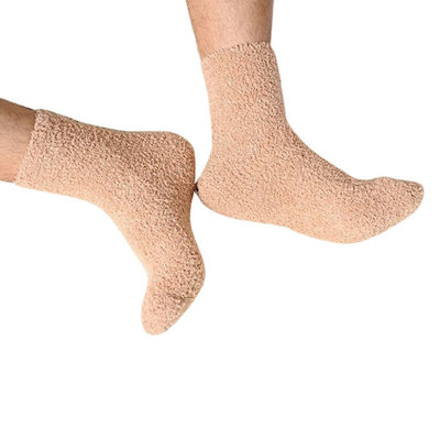1 Pair Winter Socks Breathable Stretchy Plush Socks Free Size Fluffy Men Crew Socks for Bed Living Room