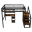 Lit mezzanine avec bureau, centre de charge et escalier à trois niveaux, pour les salles de jeux, escalier multi-rangement noir, tablettes, structure en métal, espaces de travail,